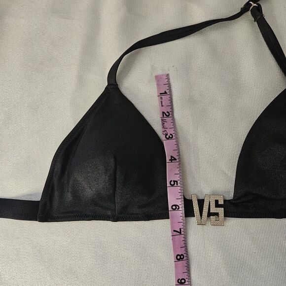 Victorias Secret Black Rhinestone VS Logo Swim Bikini Top Medium M Halter - Picture 6 of 6
